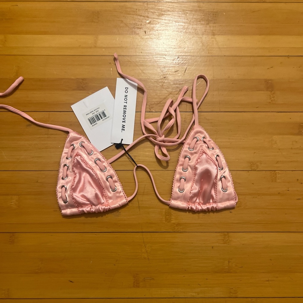 With Jean Light Pink Satin Bikini Top